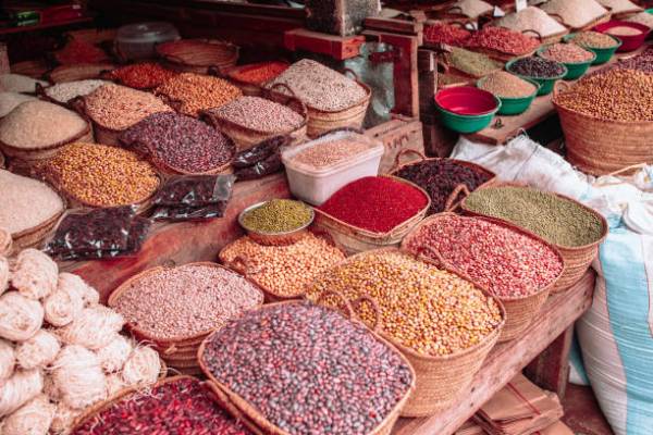 Dried food products on the african street market